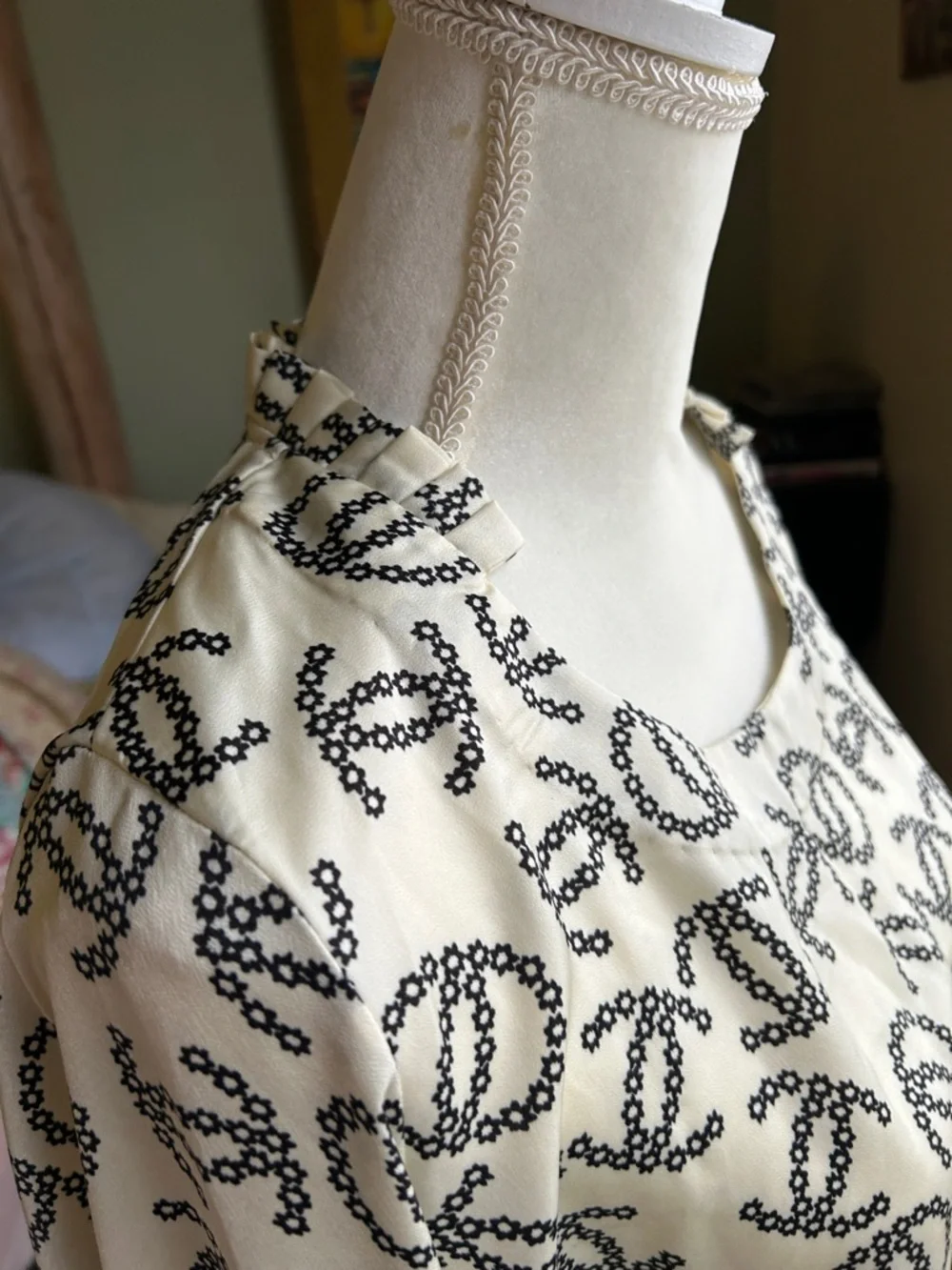 CHANEL Cream and Black CC Print Long Sleeve Top - Picture 10 of 14